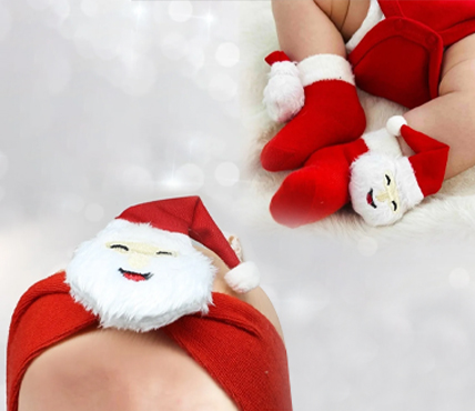 Bistil Noel Baba Yılbaşı Aksesuarlı Bandana Bebek Çorap